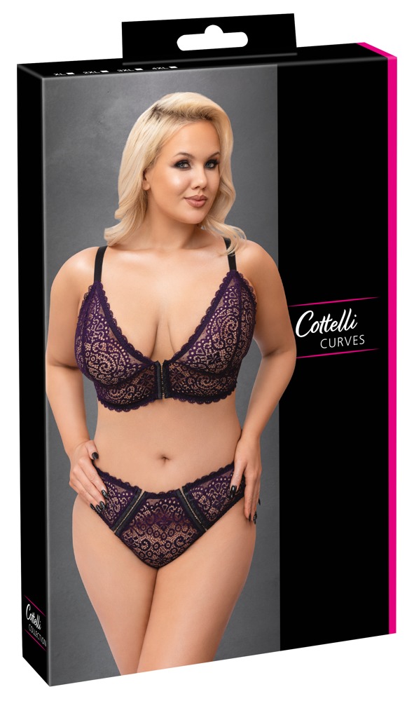 Cottelli curves Bra Set purple 3XL Plius dydžio seksuali apranga