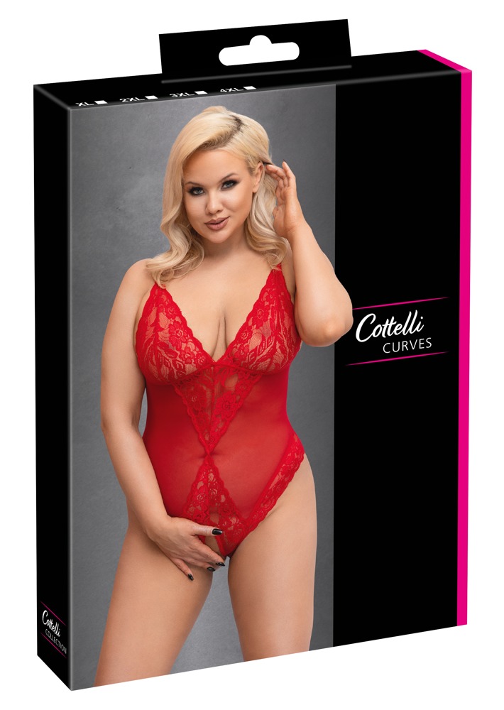 Cottelli curves Crotchless Body red 3XL glaustinukė