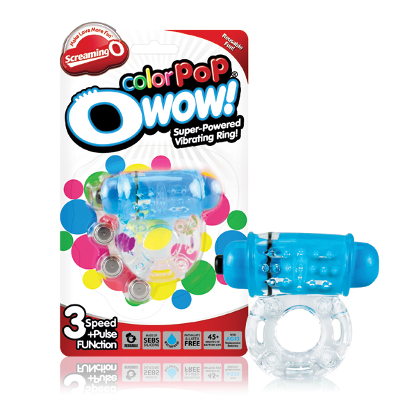 The Screaming O - Color Pop Owow Blue vibruojantis penio žiedas su elementais