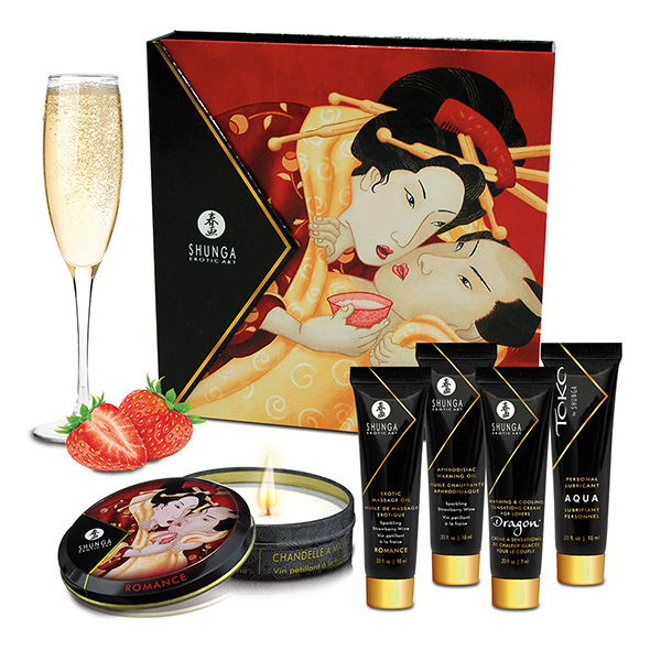 Shunga - Geisha Sparkling Strawberry Wine dovanų rinkinys