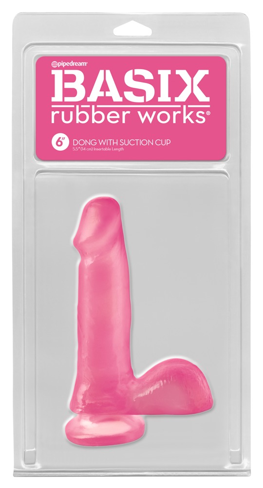 Basix Rubber brw 6" Dong Suction Cup Pink realistiškas dildo