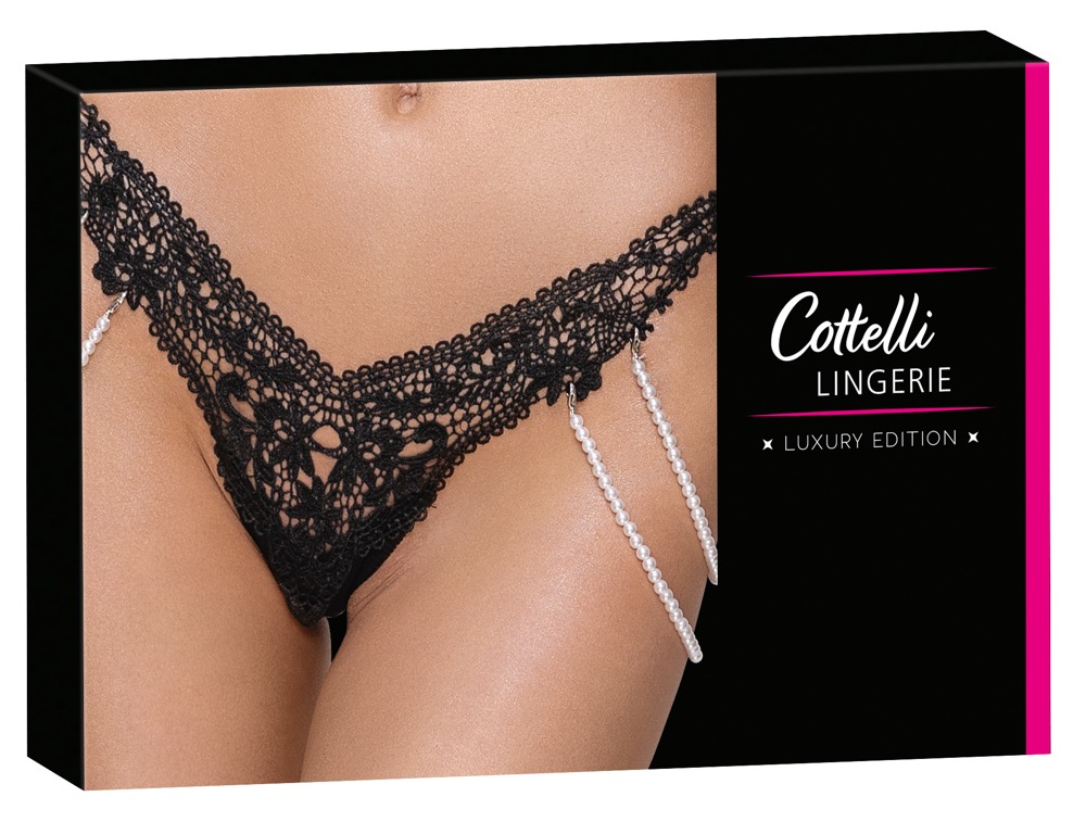 Cottelli lingerie stringai String with Pearl Chains S/M