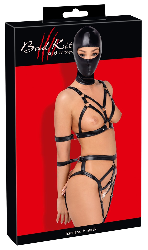 Bad Kitty Strap+Mask Set L Seksuali lateksinė apranga