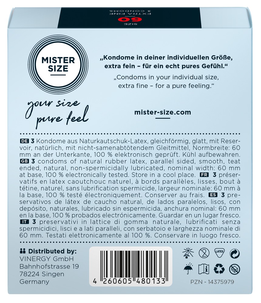 Mister Size 60mm pack of 3 Nestandartinio dydžio prezervatyvai &ndash; nuotrauka 3