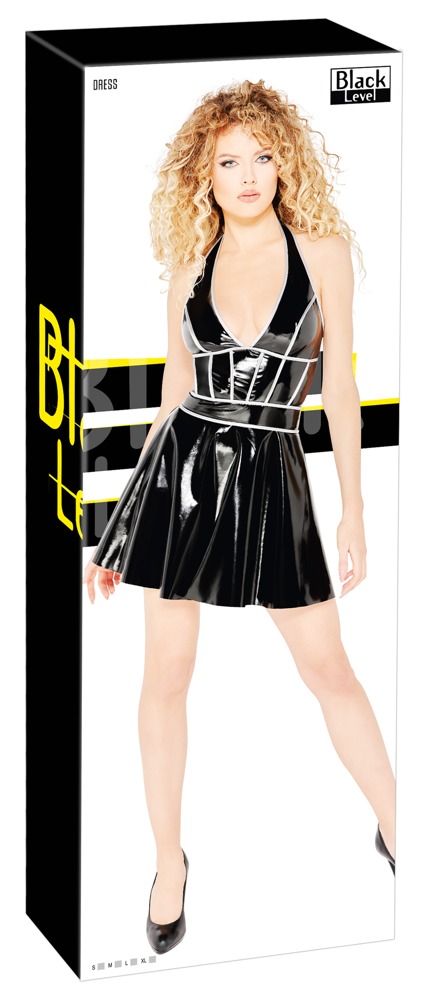 Black Level Vinyl dress w. silver M Seksuali lateksinė apranga