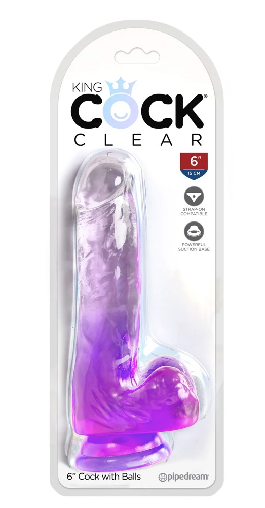 King Cock Clear KingCockClear 6 w balls purple realistiškas dildo
