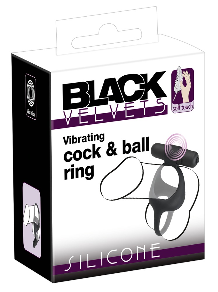 Black Velvets Cock + Ball Ring vibruojantis penio žiedas su elementais