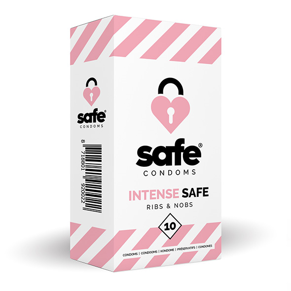 Safe - Condoms Intense Safe Ribs & Nobs (10 pcs) prezervatyvai su ranteliais