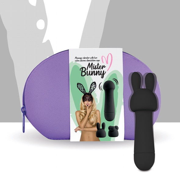 FeelzToys - Mister Bunny Massage Vibrator with 2 Caps Black vibratorius kiškutis