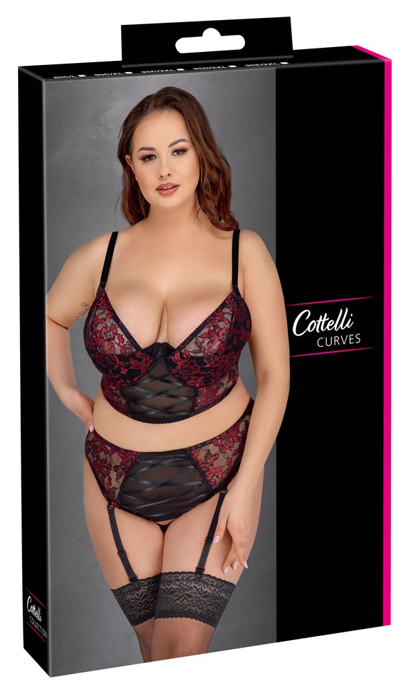 Cottelli curves Bra Set black/red 90C/XL Plius dydžio seksuali apranga