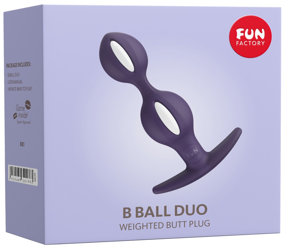 Fun Factory B-Balls Duo White/Dark Violet Analinis kamuoliukas - rutuliukas