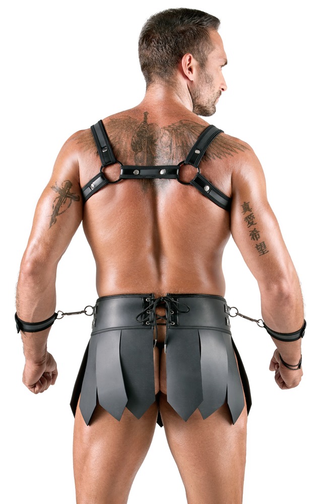 Svenjoyment Bondage Men's Skirt + Chest Harness S vyri&scaron;ka lateksinė apranga &ndash; nuotrauka 5