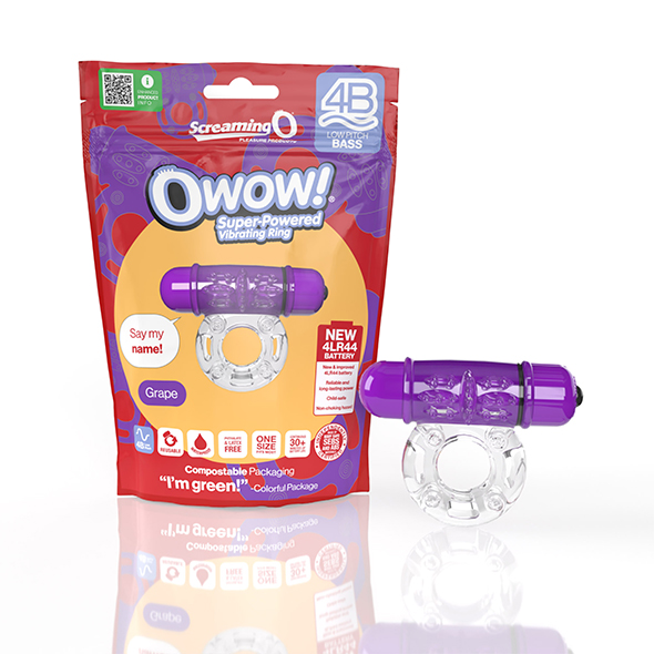 The Screaming O - 4B OWow Grape vibruojantis penio žiedas su elementais