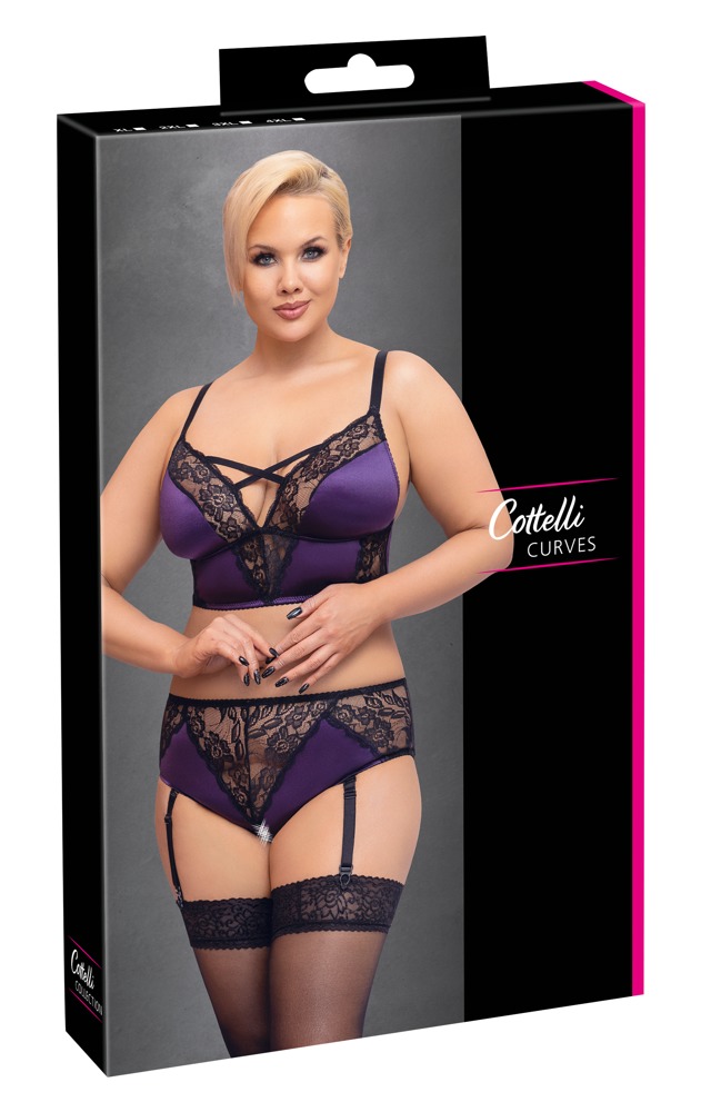 Cottelli curves bh Set purple/black4XL Plius dydžio seksuali apranga