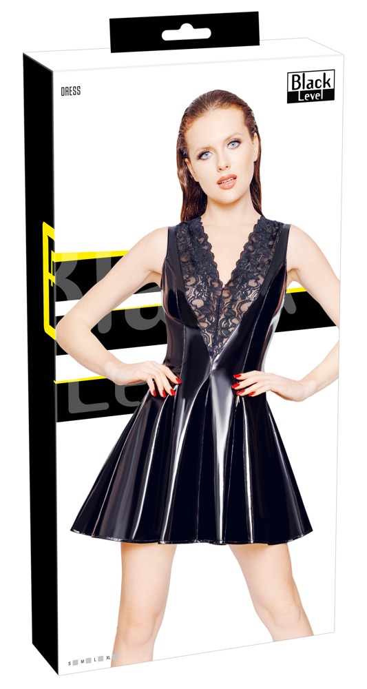 Black Level Vinyl Dress with Lace M Seksuali lateksinė apranga