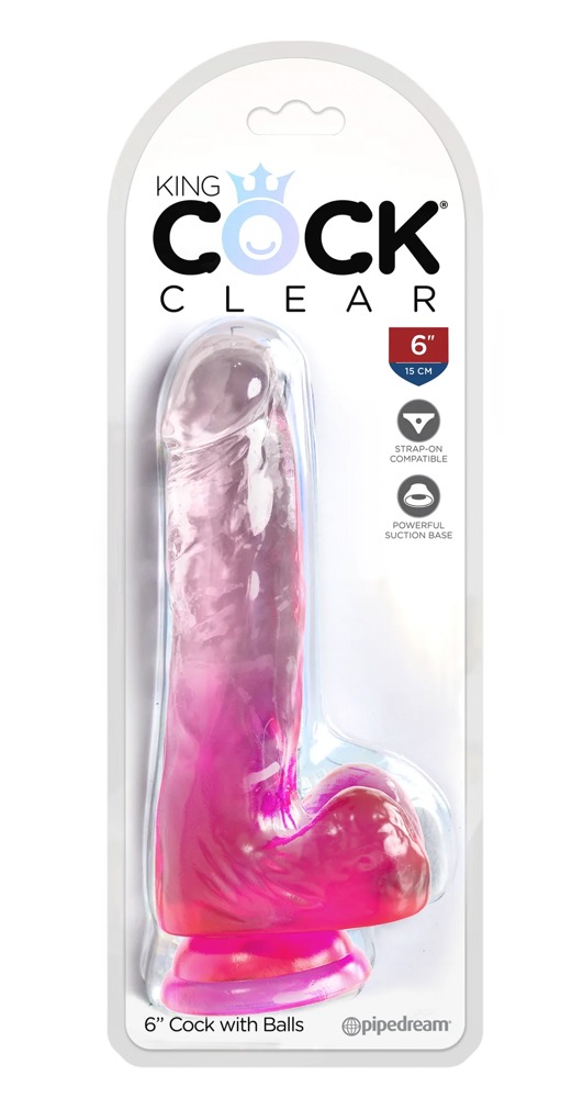 King Cock Clear KingCockClear 6 w balls pink realistiškas dildo