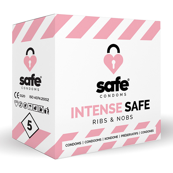 Safe - Condoms Intense Safe Ribs & Nobs (5 pcs) prezervatyvai su ranteliais