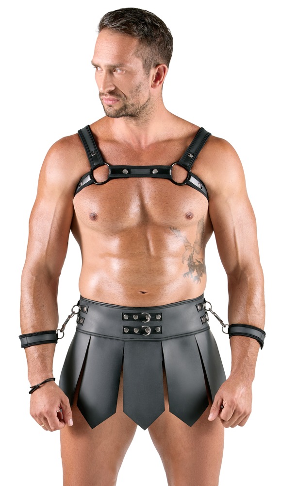 Svenjoyment Bondage Men's Skirt + Chest Harness M vyri&scaron;ka lateksinė apranga &ndash; nuotrauka 4
