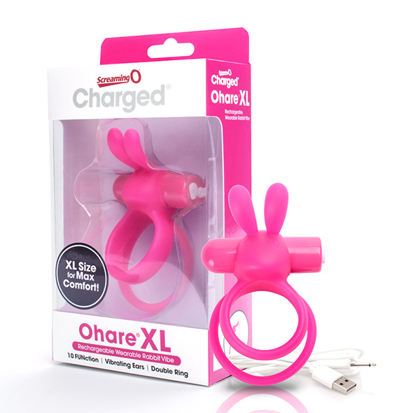 The Screaming O - Charged Ohare xl Rabbit Vibe Pink Pakraunamas vibruojantis penio žiedas