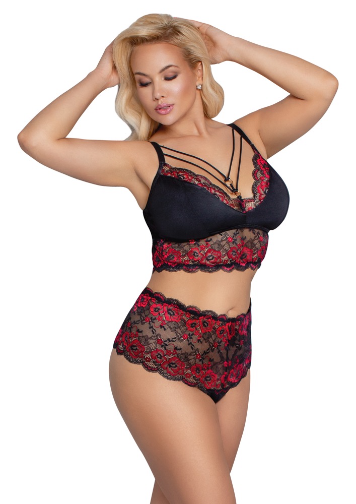 Cottelli curves Bra and Briefs black/red 4XL Seksuali liemenėlė &ndash; nuotrauka 3