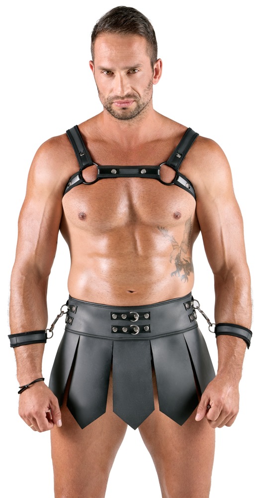 Svenjoyment Bondage Men's Skirt + Chest Harness M vyri&scaron;ka lateksinė apranga &ndash; nuotrauka 2