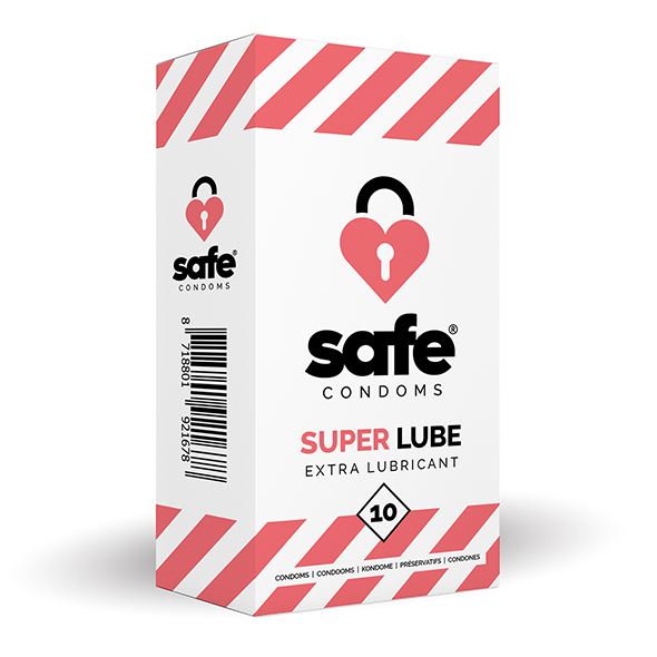 Safe - Condoms Super Lube Extra Lubricant (10 pcs) Stimuliuojantys prezervatyvai