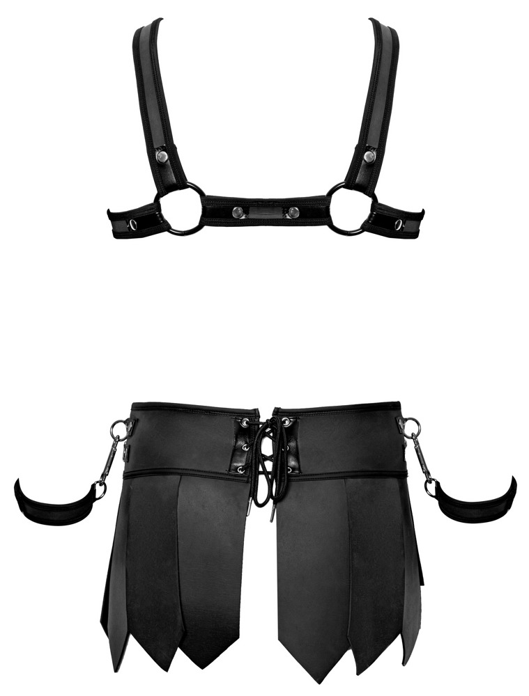 Svenjoyment Bondage Men's Skirt + Chest Harness M vyri&scaron;ka lateksinė apranga &ndash; nuotrauka 9