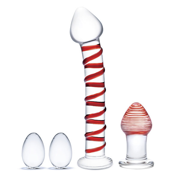 Glas - Mr. Swirly 4 pc Set with Glass Kegel Balls & Butt Plug Stiklinis analinis žaislas