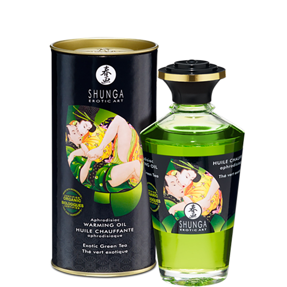 Shunga - Aphrodisiac Warming Oil Green Tea 100 ml masažo aliejus