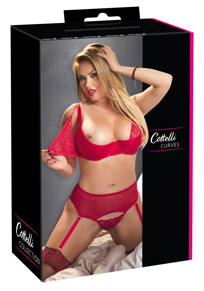Cottelli curves Bra Set red 95E/2XL Plius dydžio seksuali apranga