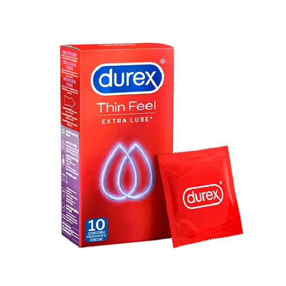 Durex - Condoms Thin Feel Extra Lube 10 st. ploni prezervatyvai