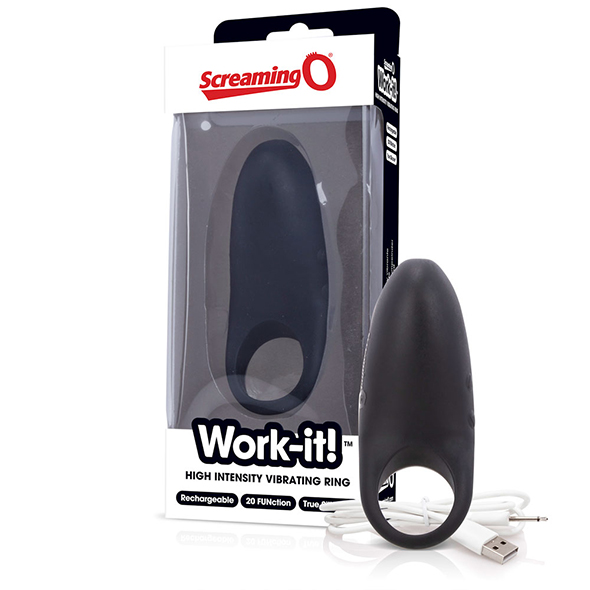 The Screaming O - Work-it! Vibrating Ring Black Pakraunamas vibruojantis penio žiedas