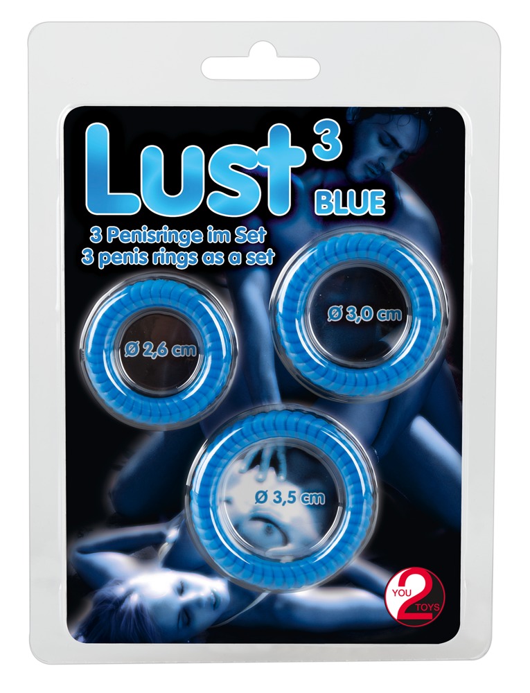 You2Toys Lust 3 Cock Rings blue Penio žiedas - užveržėjas