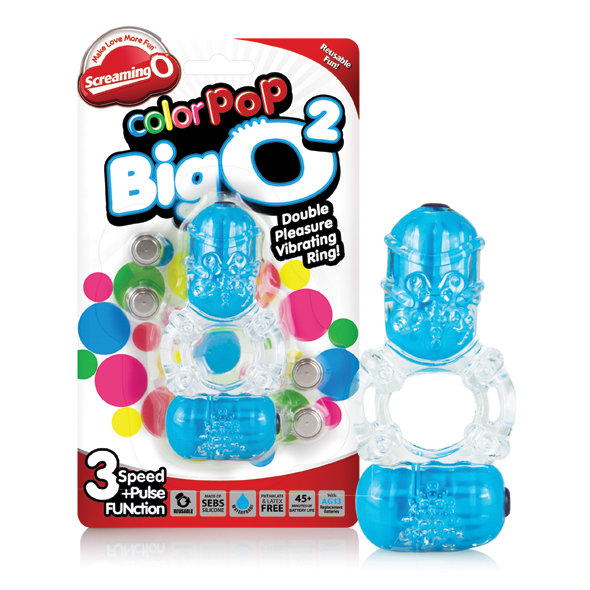 The Screaming O - Color Pop Big O2 Blue vibruojantis penio žiedas su elementais