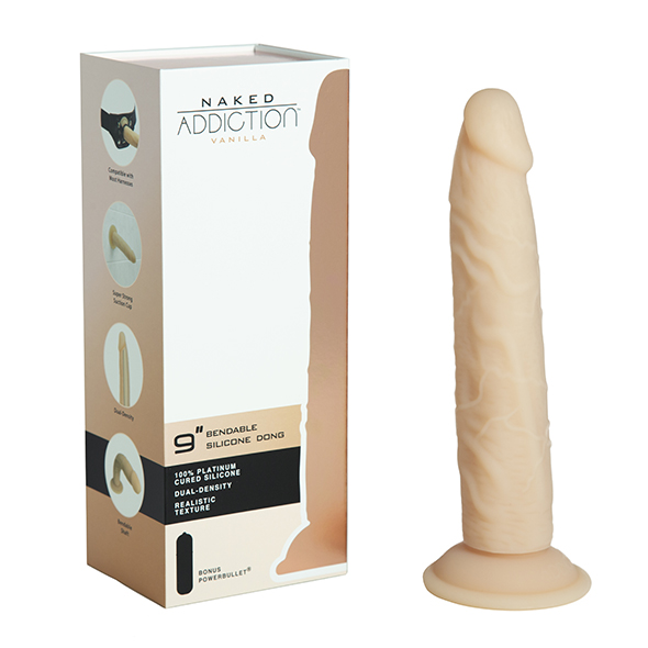 Naked Addiction - 22,8 cm Silicone Bendable Dual Density Dildo Vanilla realistiškas dildo