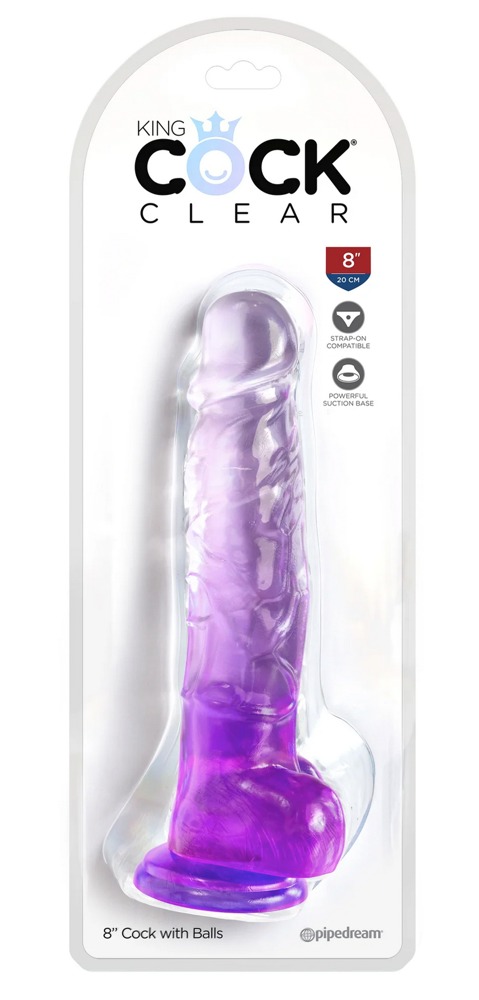 King Cock Clear KingCockClear 8 w balls Purple realistiškas dildo