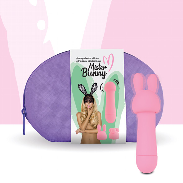 FeelzToys - Mister Bunny Massage Vibrator with 2 Caps Pink vibratorius kiškutis