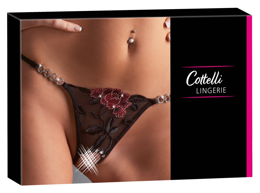 Cottelli lingerie String Rose crotchless S/M kelnaitės, stringai