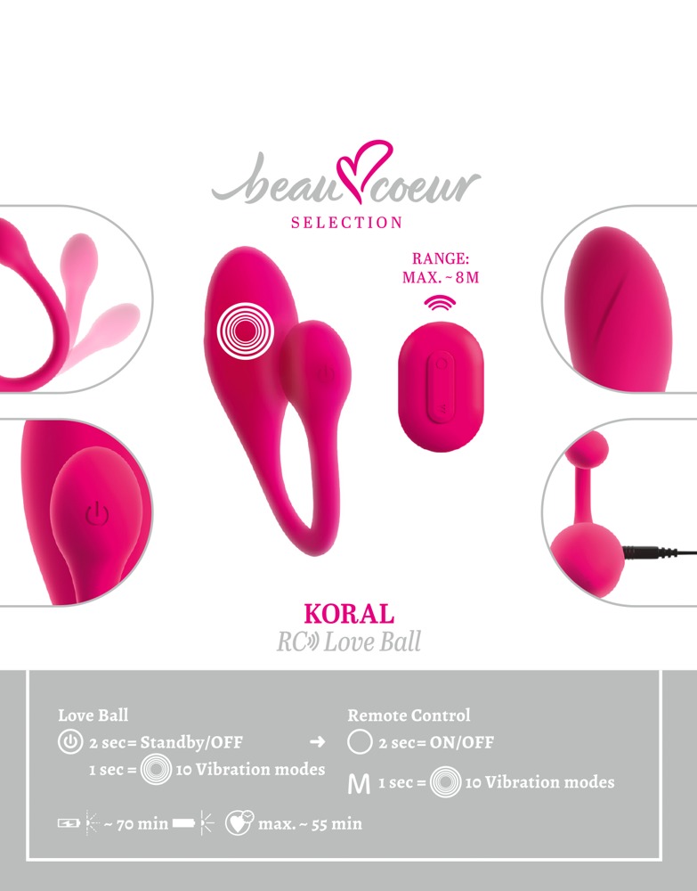 Beau coeur Koral rc Love Ball Vibruojantis kiau&scaron;inėlis &ndash; nuotrauka 13