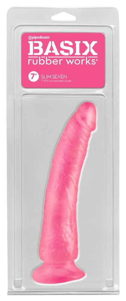 Basix Rubber brw Slim Seven Pink realistiškas dildo