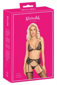 Black, Silver, Gold seksualus 2 dalių komplektas Bra Suspender Set L/XL