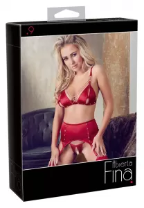 Abierta Fina Bra and Suspender Set Red L