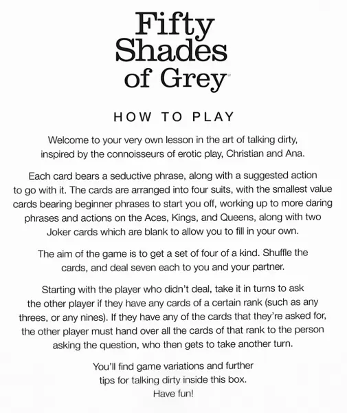 Fifty Shades of Grey fsog Play Nice Talk Dirty Card Erotinis stalo žaidimas &ndash; nuotrauka 5
