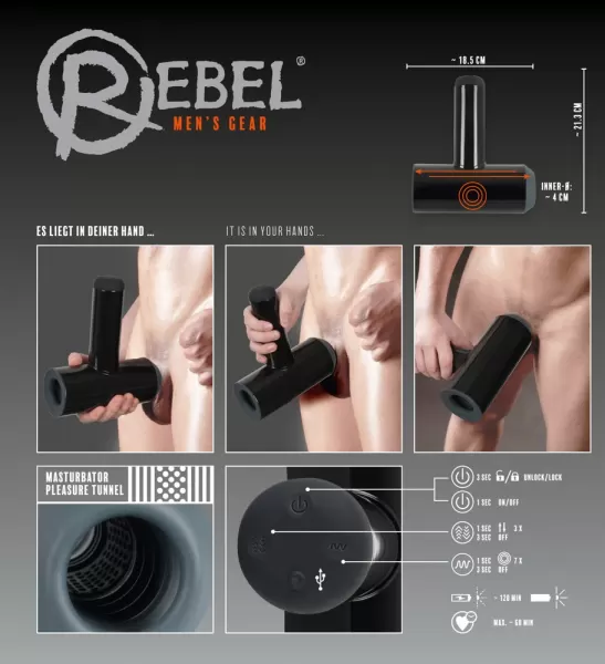 Rebel Masturbator with 2 funct Vibruojantis masturbatorius &ndash; nuotrauka 9