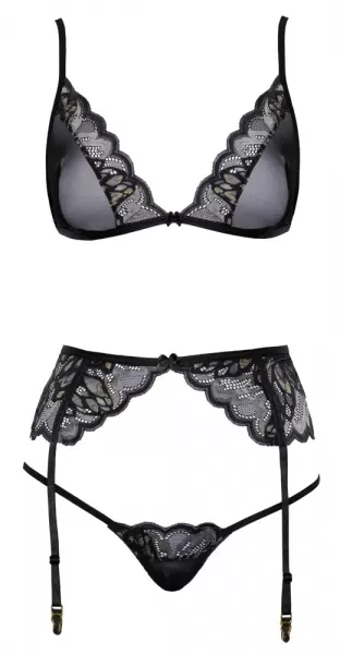 Black, Silver, Gold seksualus 2 dalių komplektas Bra Suspender Set L/XL &ndash; nuotrauka 4