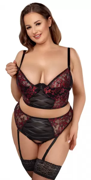 Cottelli curves Bra Set black/red 90C/XL Plius dydžio seksuali apranga &ndash; nuotrauka 3