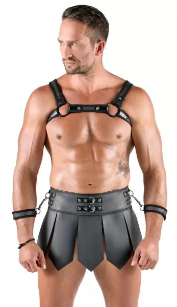 Svenjoyment Bondage Men's Skirt + Chest Harness xl vyri&scaron;ka lateksinė apranga &ndash; nuotrauka 4