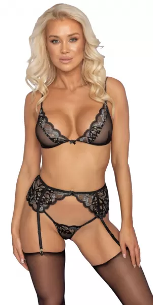 Black, Silver, Gold seksualus 2 dalių komplektas Bra Suspender Set L/XL &ndash; nuotrauka 2