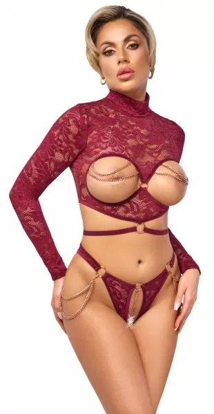 Abierta Fina Open Top & Thong red L Seksuali liemenėlė &ndash; nuotrauka 3