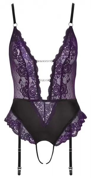 Cottelli lingerie Body black/purple xl glaustinukė &ndash; nuotrauka 8